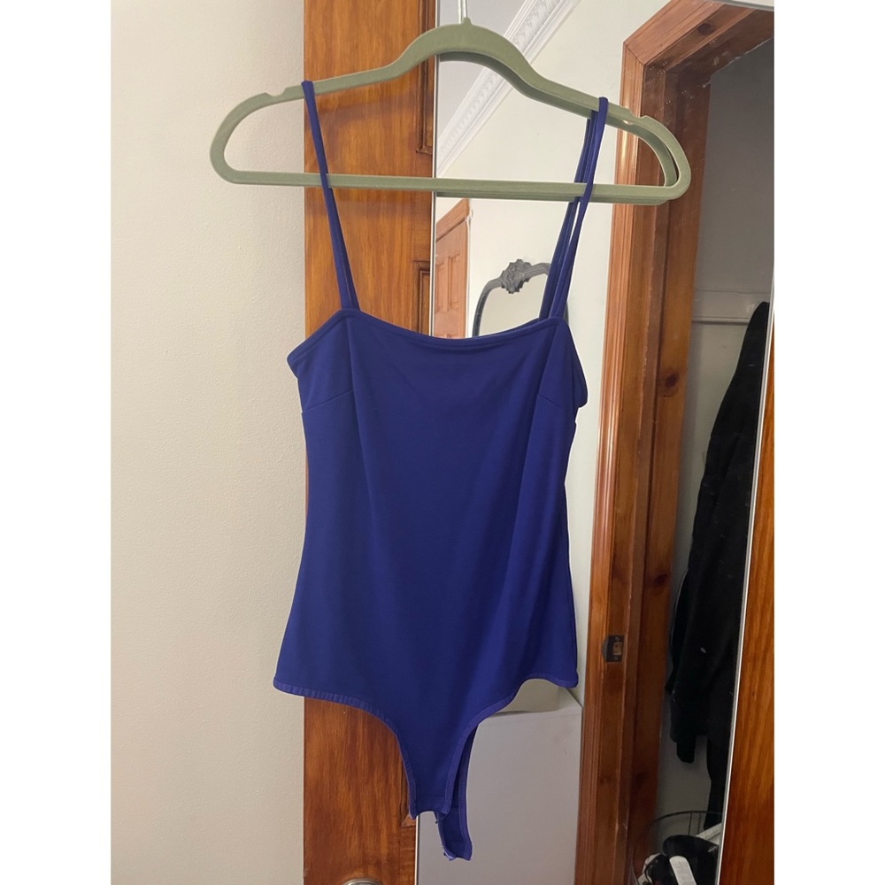 Free People Cotton Square Neck Bodysuit- Colbalt Blue (medium)